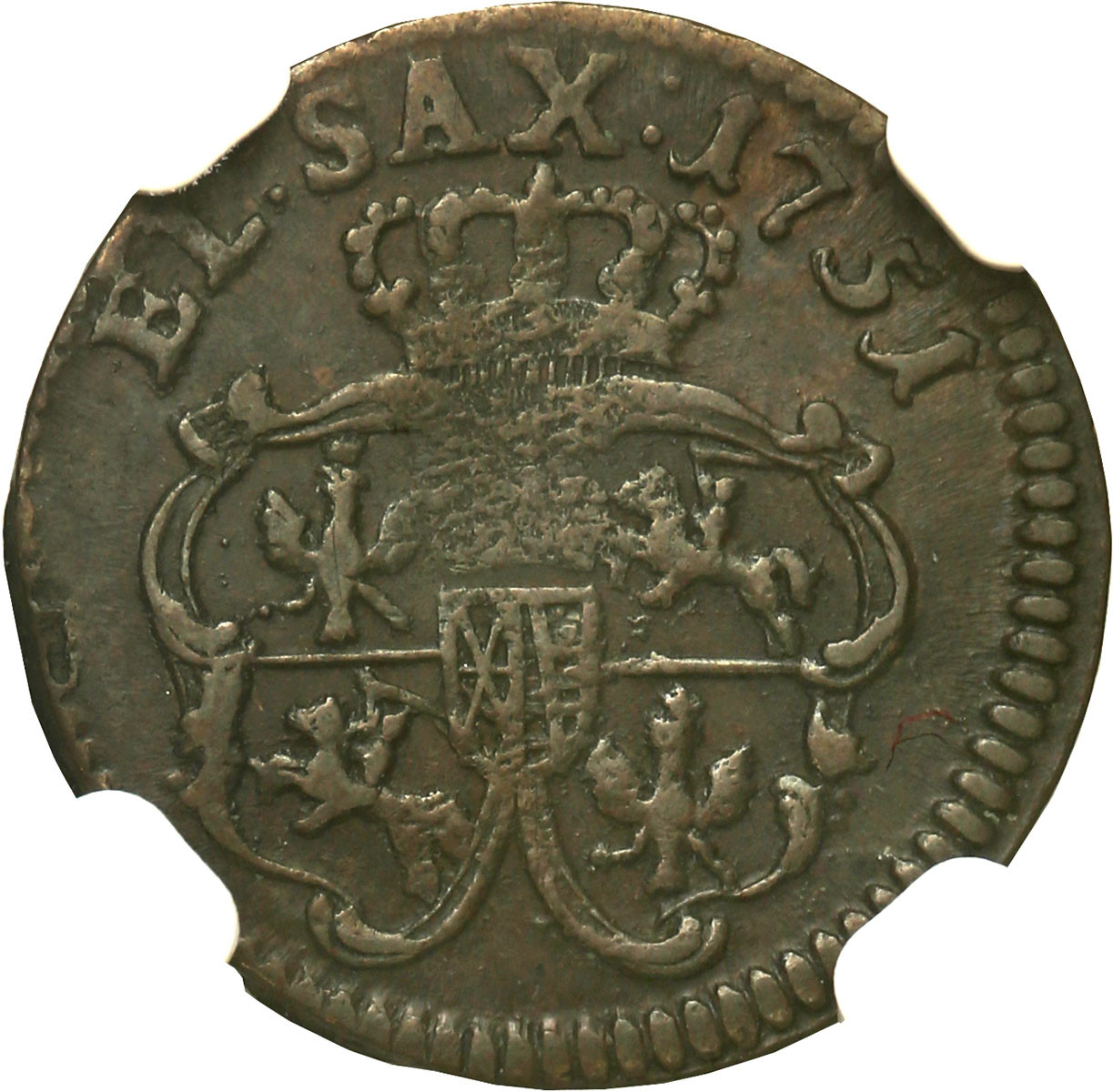 August III Sas. Szeląg 1751, Gubin NGC AU
